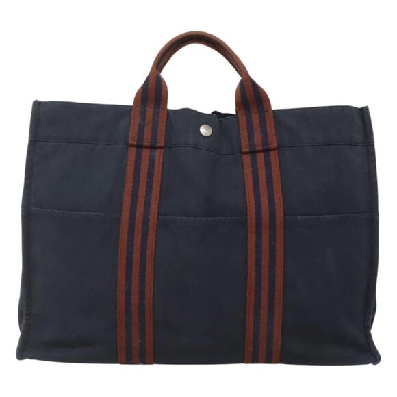 HERMES Fourre Tout GM Hand Bag Canvas Navy Silver Auth bs25688 - Picture 13 of 15